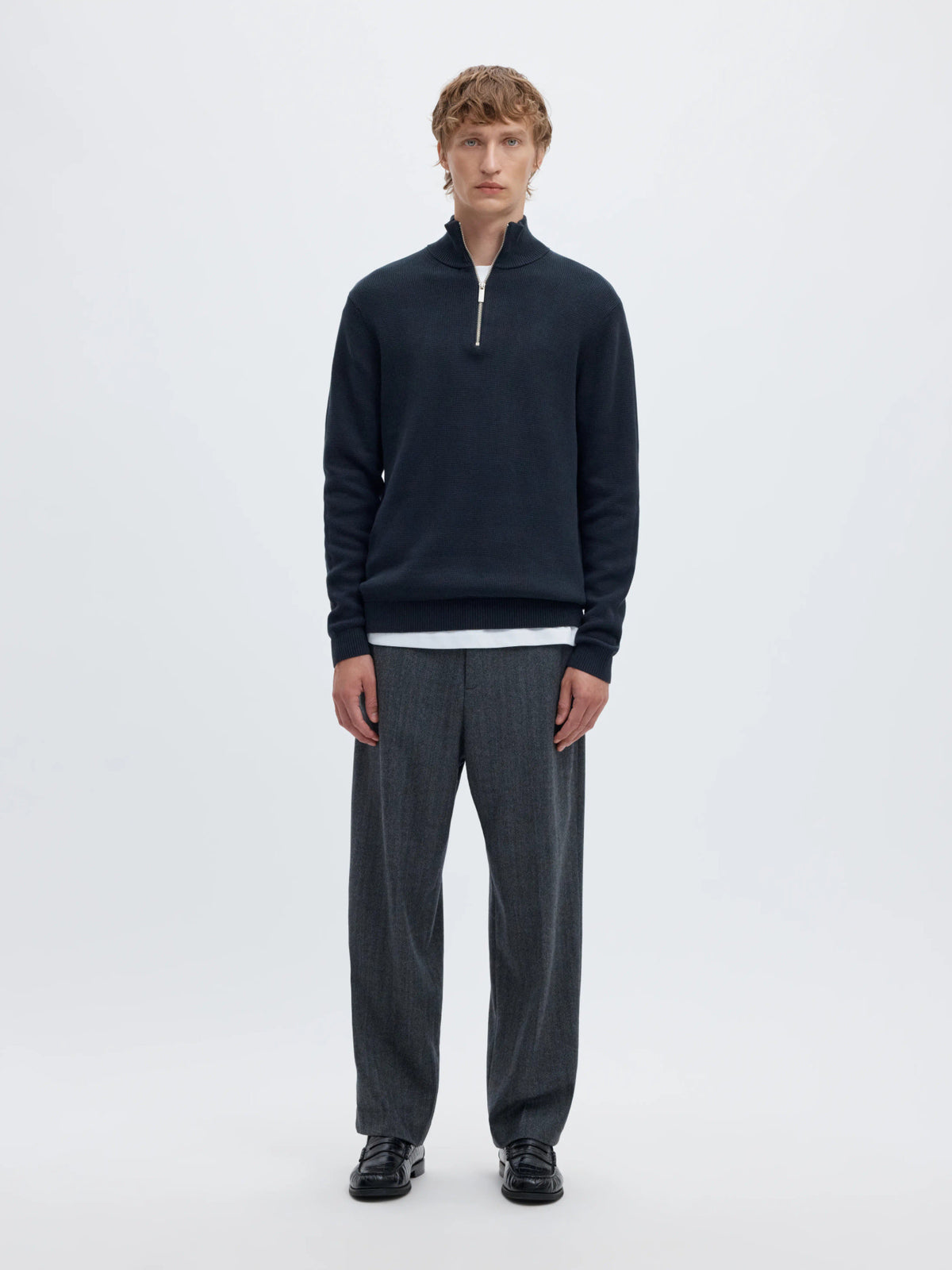 Selected Homme Dane LS knit Structure Half Zip - Navy