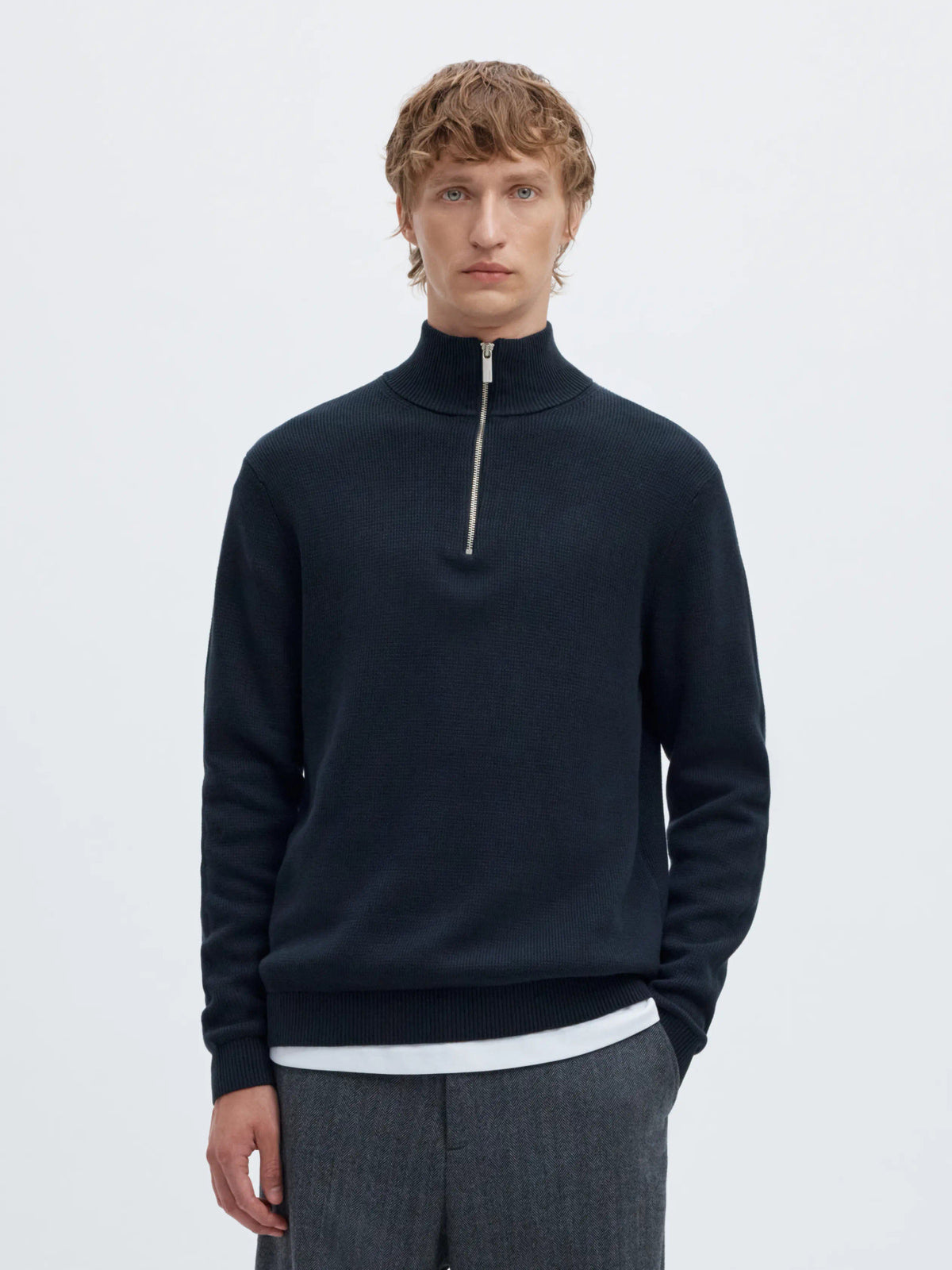 Selected Homme Dane LS knit Structure Half Zip - Navy