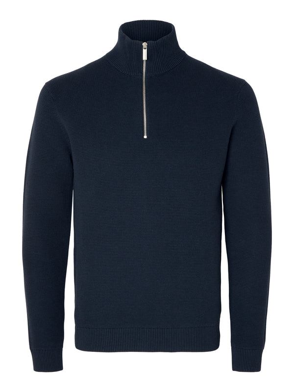 Selected Homme Dane LS knit Structure Half Zip - Navy