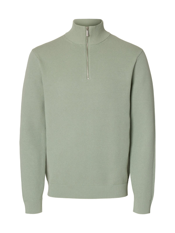Selected Homme Dane LS Knit Structure Half Zip - Aqua Grey
