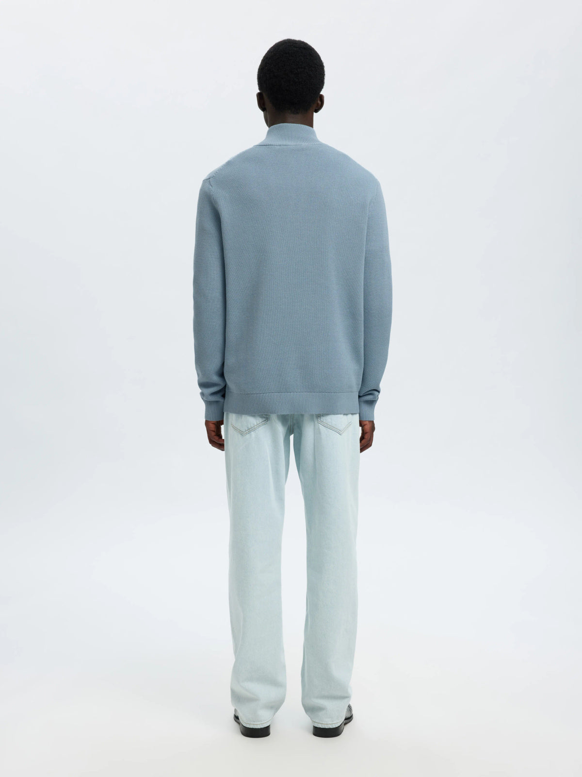 Selected Homme Dane LS Knit Structure Half Zip - Dusty Blue