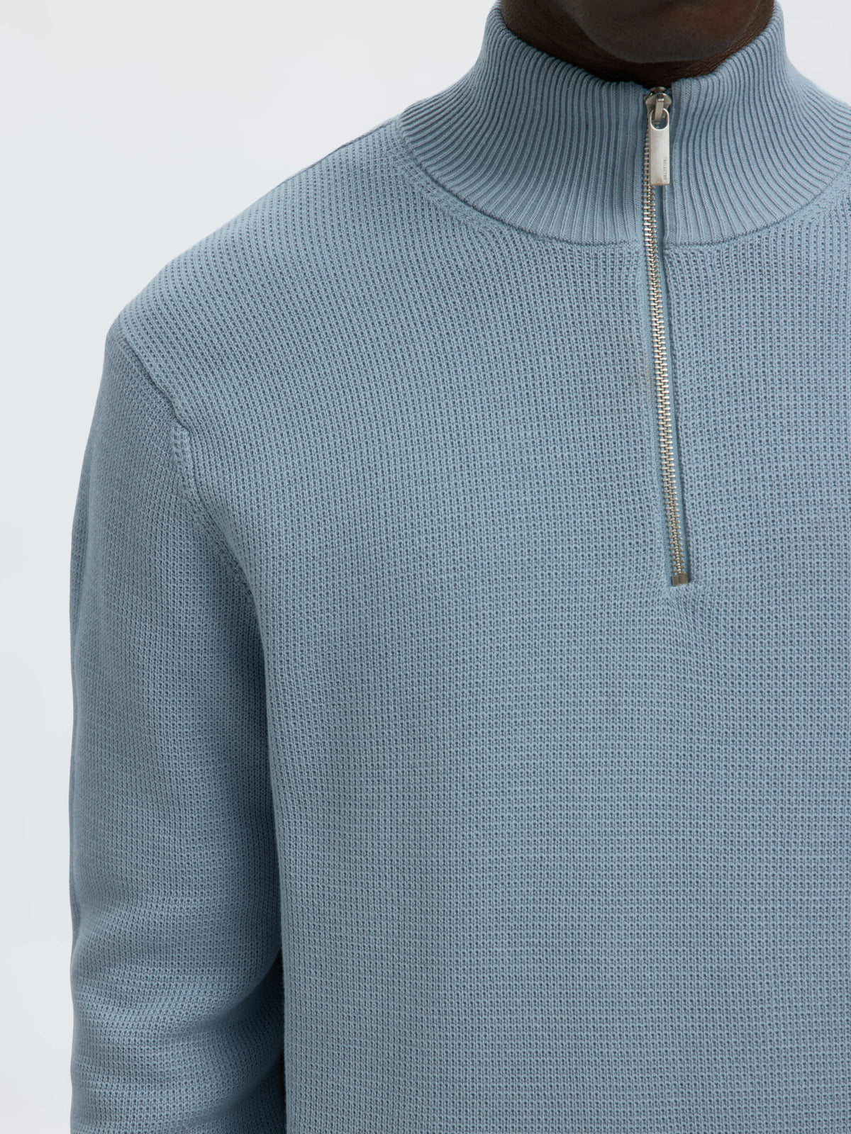 Selected Homme Dane LS Knit Structure Half Zip - Dusty Blue