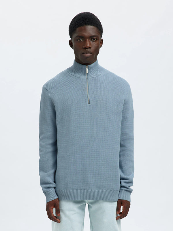Selected Homme Dane LS Knit Structure Half Zip - Dusty Blue