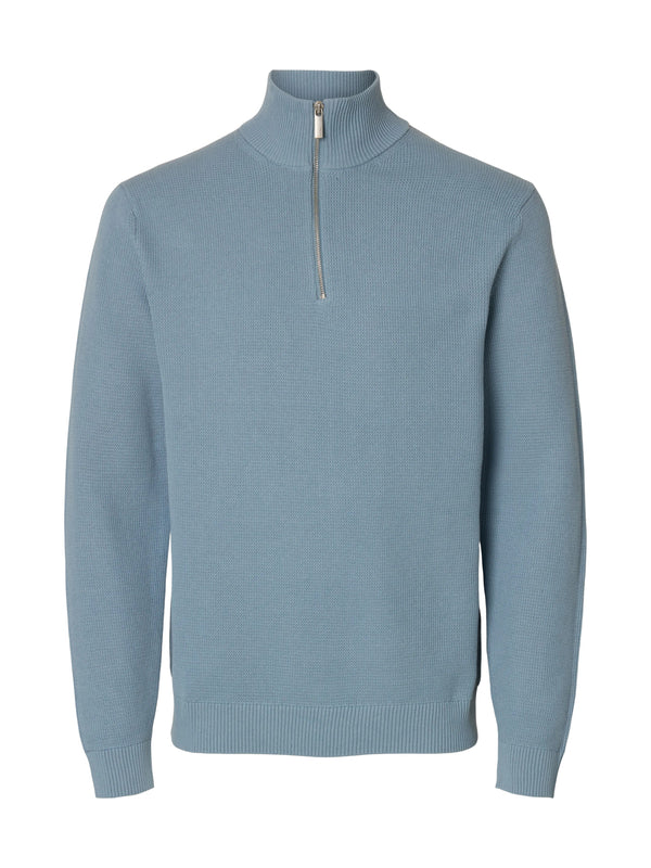 Selected Homme Dane LS Knit Structure Half Zip - Dusty Blue
