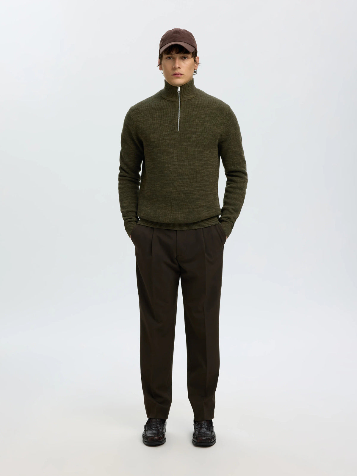 Selected Homme Dane LS Knit Structure Half Zip - Green