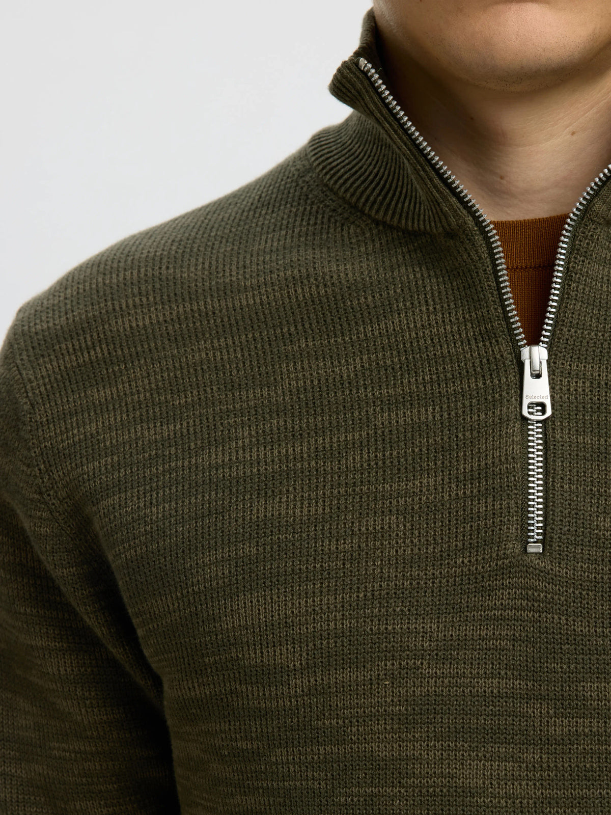 Selected Homme Dane LS Knit Structure Half Zip - Green