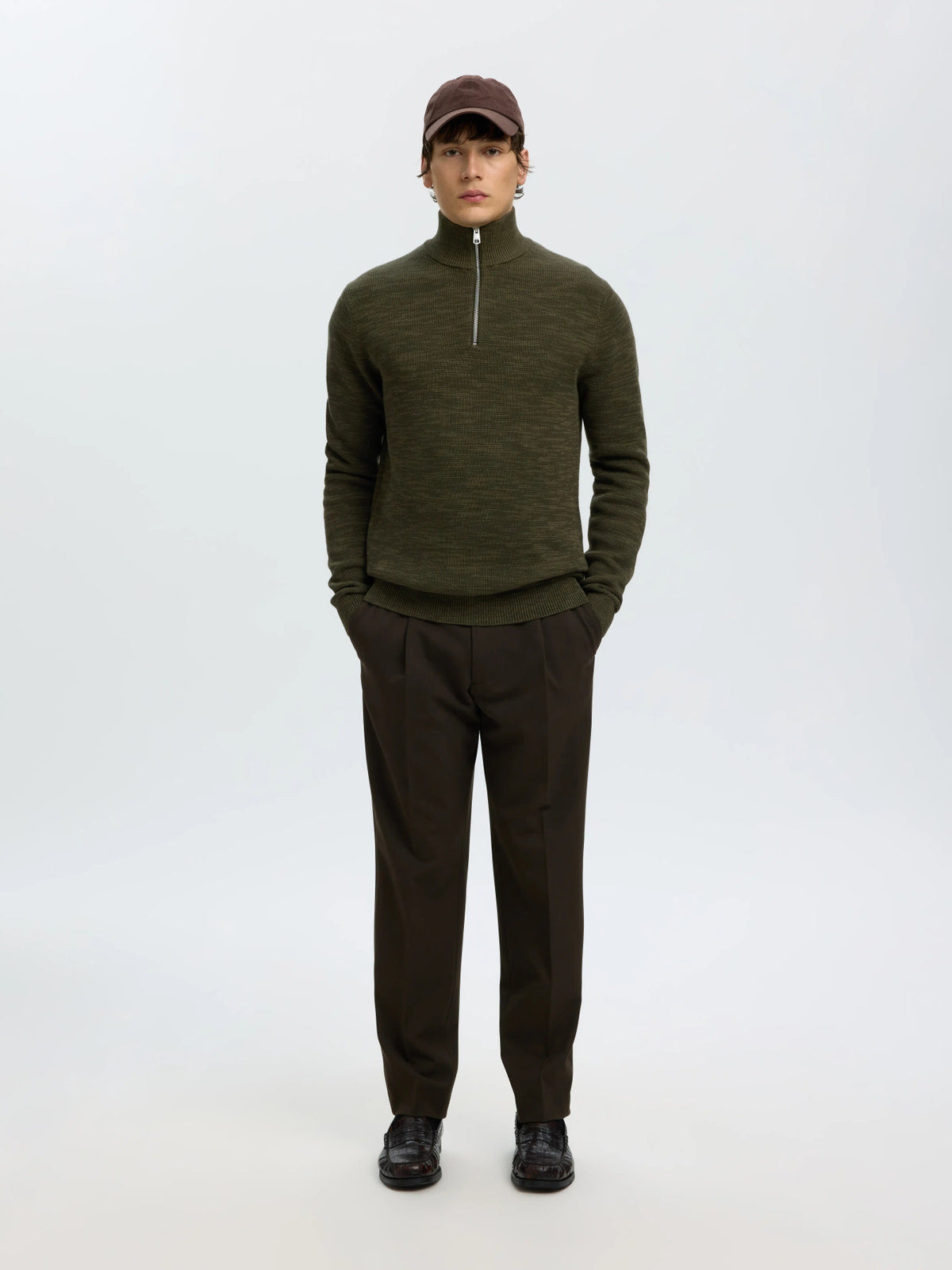 Selected Homme Dane LS Knit Structure Half Zip - Green