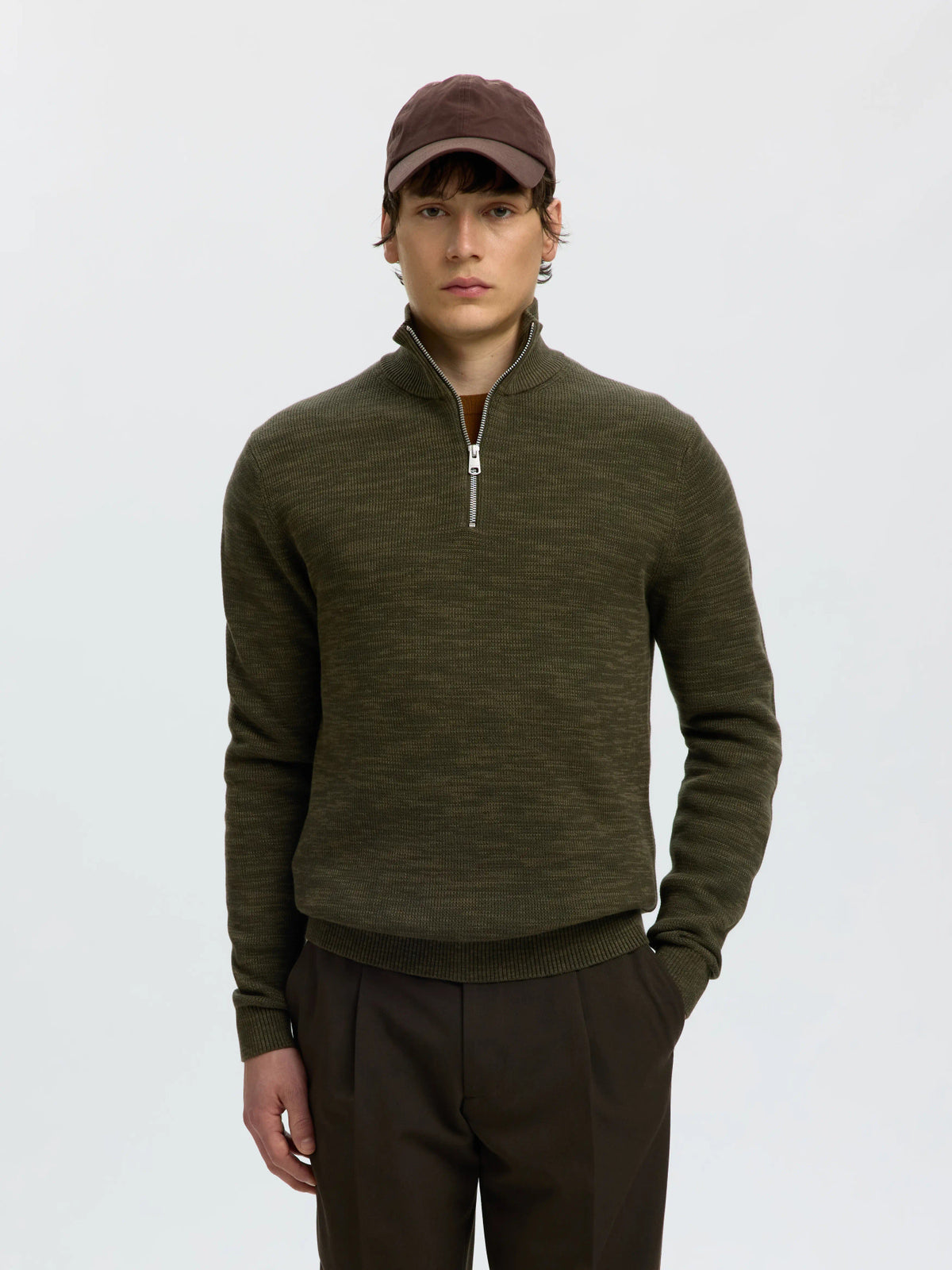 Selected Homme Dane LS Knit Structure Half Zip - Green
