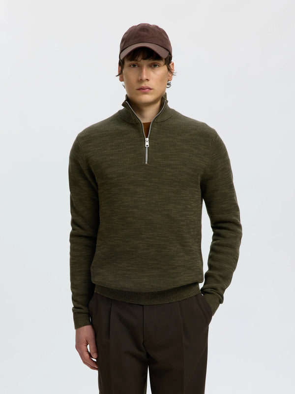 Selected Homme Dane LS Knit Structure Half Zip - Green