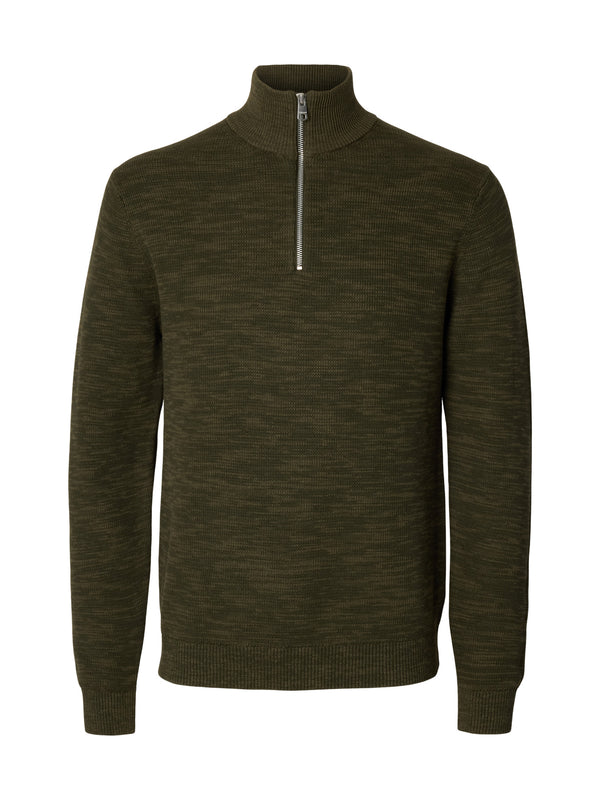 Selected Homme Dane LS Knit Structure Half Zip - Green
