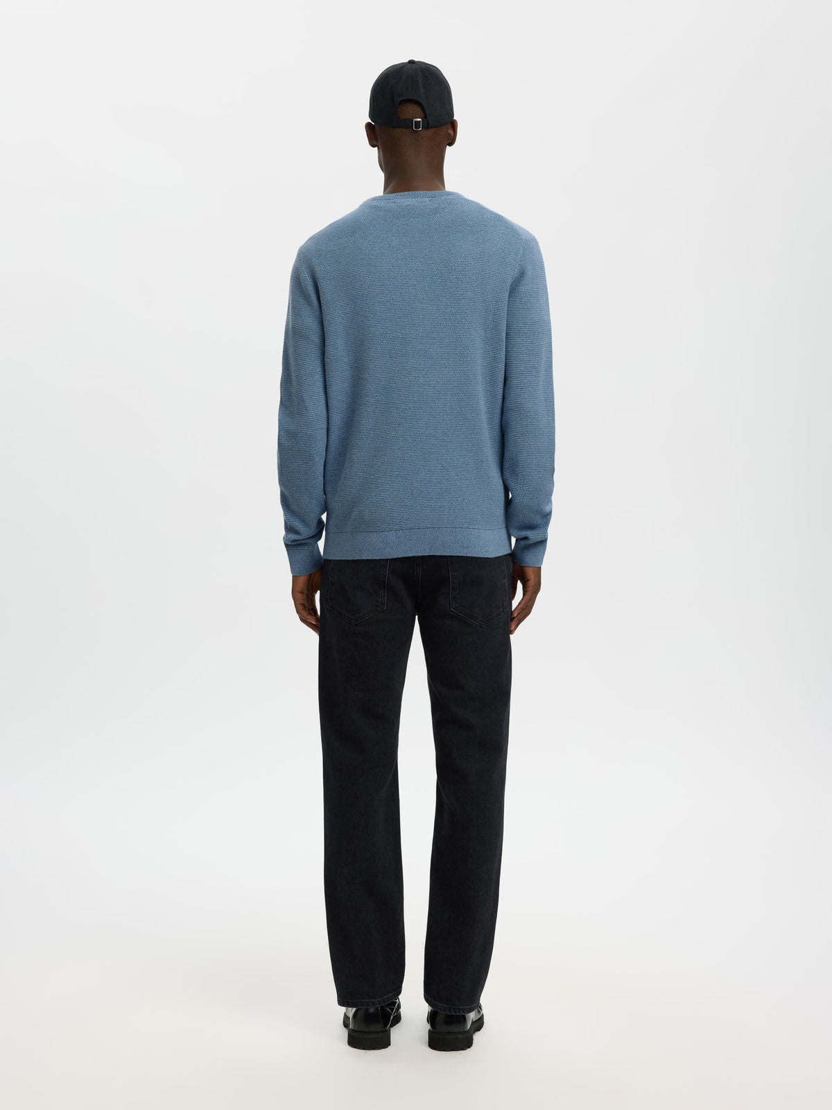 Selected Homme Ross LS Knit Structure Crew Neck - Mirage Blue