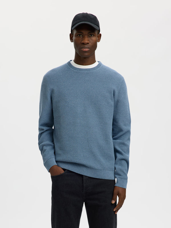 Selected Homme Ross LS Knit Structure Crew Neck - Mirage Blue