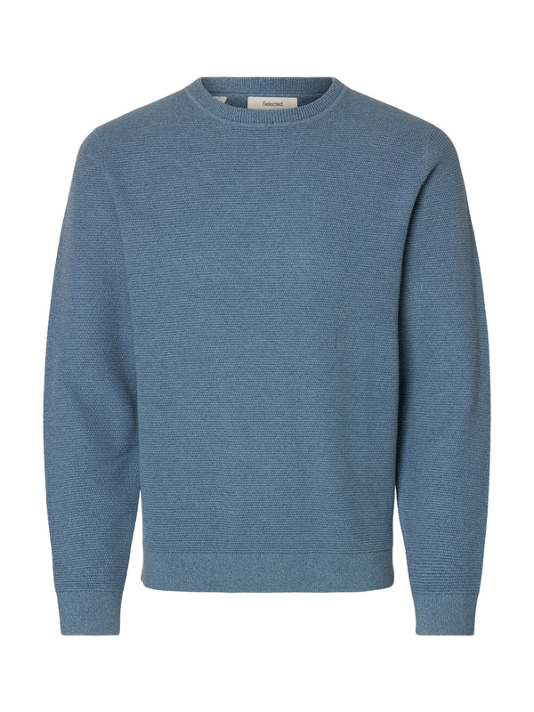 Selected Homme Ross LS Knit Structure Crew Neck - Mirage Blue