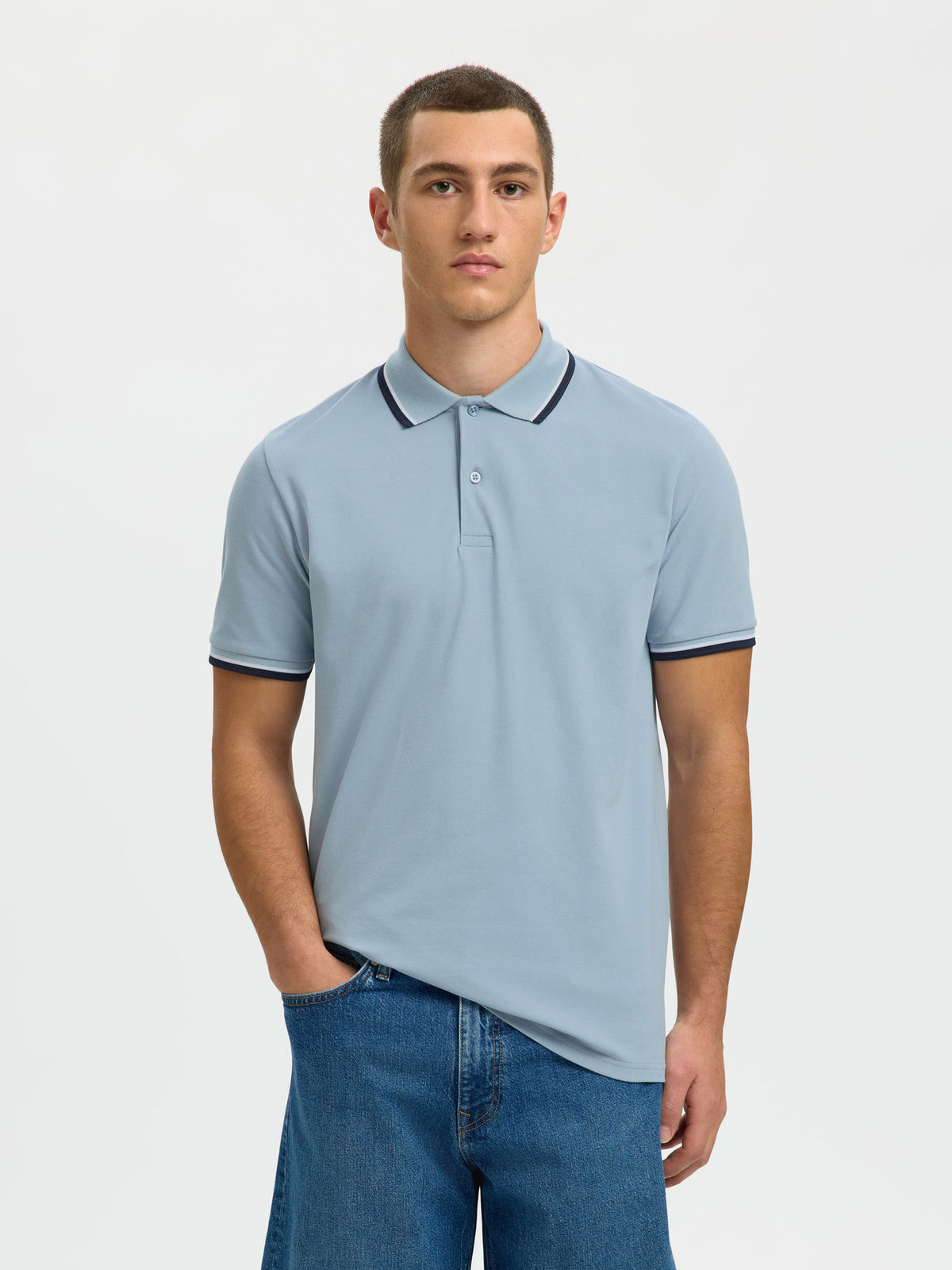 Selected Homme Atlas Sport SS Polo - Dusty Blue