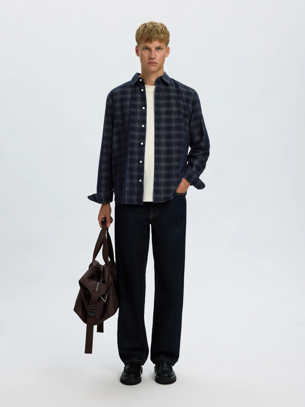 Selected Homme Claus-PAU Reg Cod Check LS Shirt - Sky Captain Egret Blue