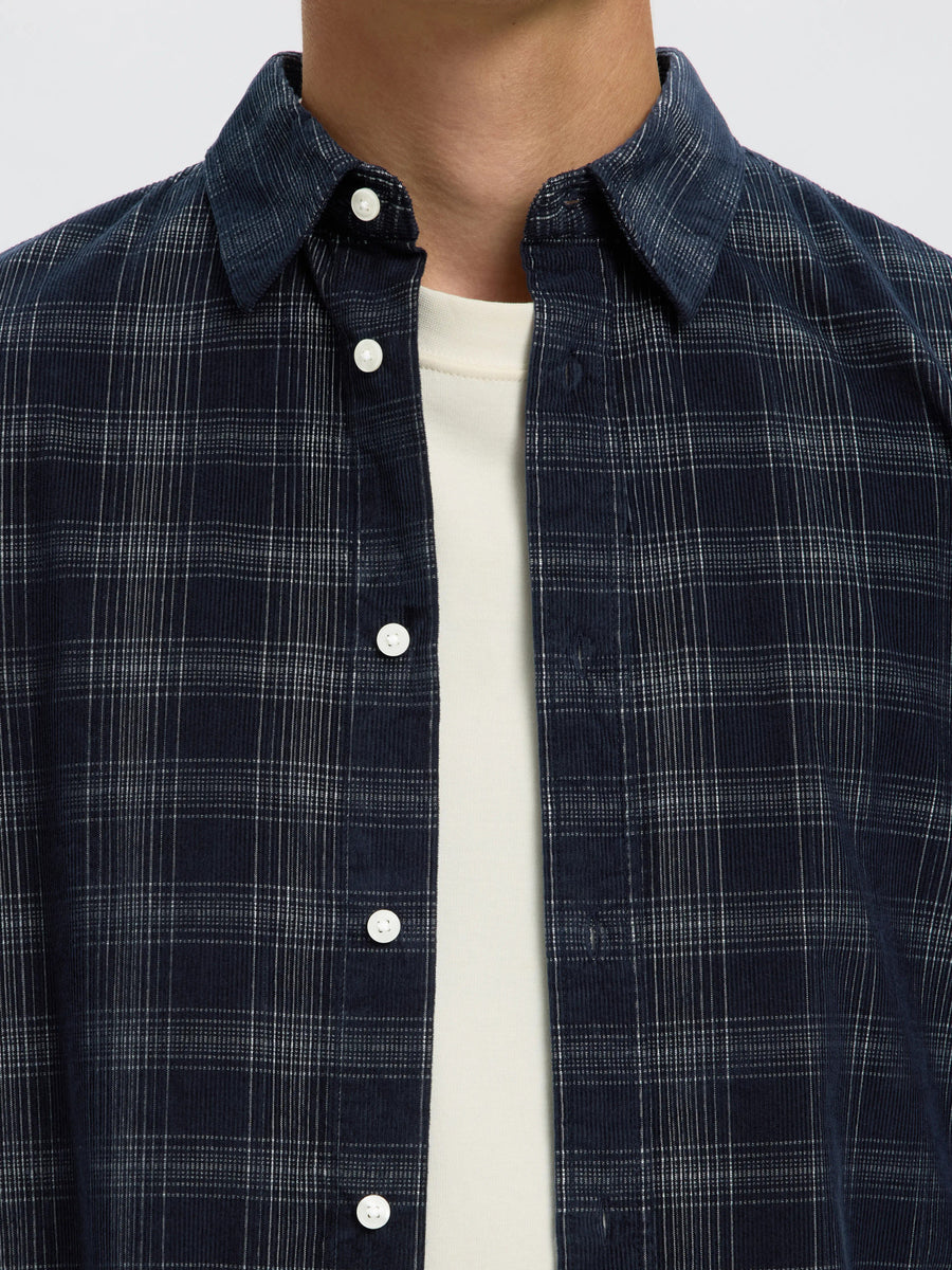 Selected Homme Claus Pau Corduroy Check Shirt - Sky Captain Egret Blue