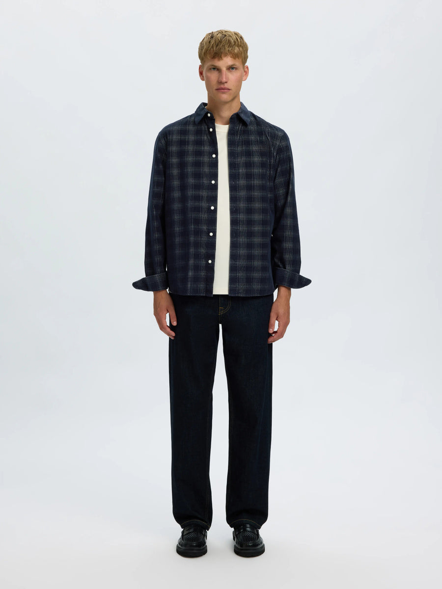 Selected Homme Claus Pau Corduroy Check Shirt - Sky Captain Egret Blue