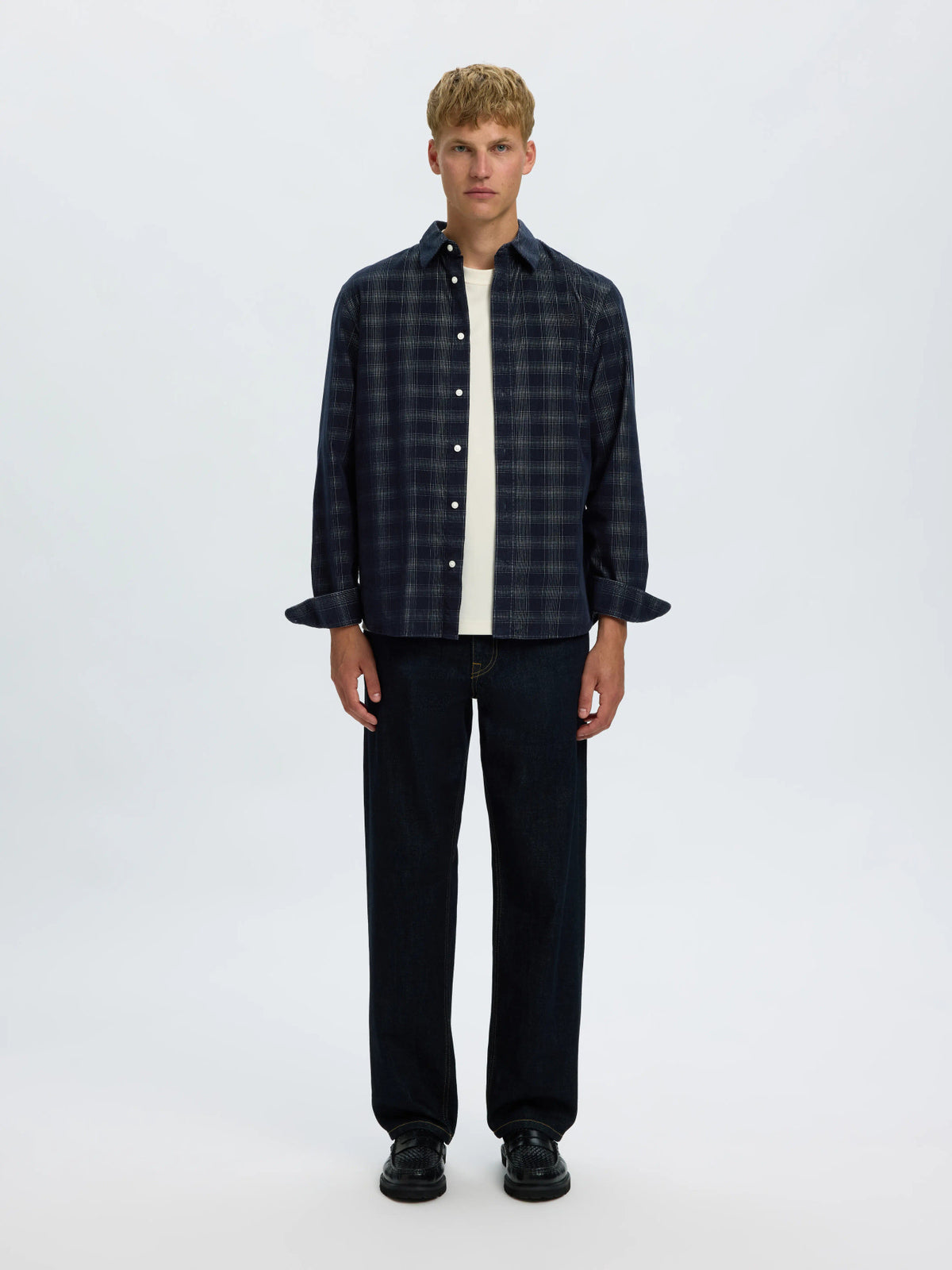 Selected Homme Claus-PAU Reg Cod Check LS Shirt - Sky Captain Egret Blue