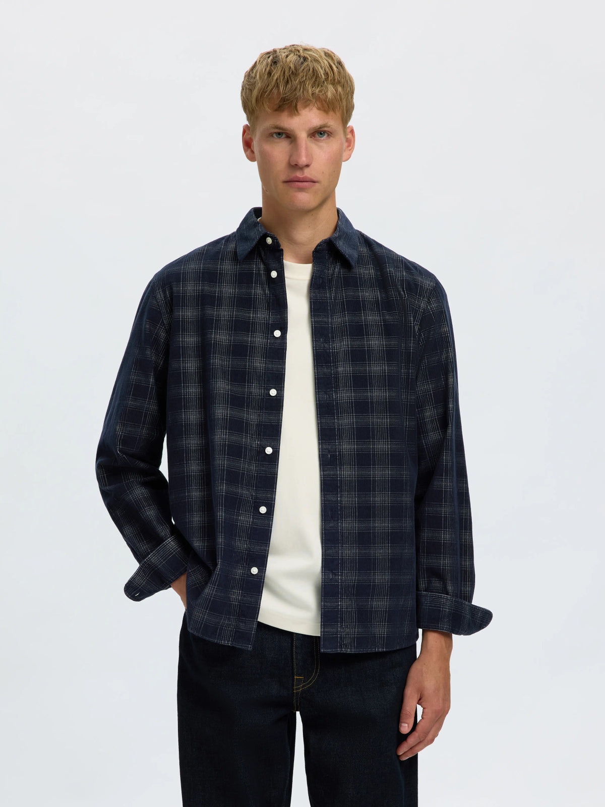 Selected Homme Claus-PAU Reg Cod Check LS Shirt - Sky Captain Egret Blue