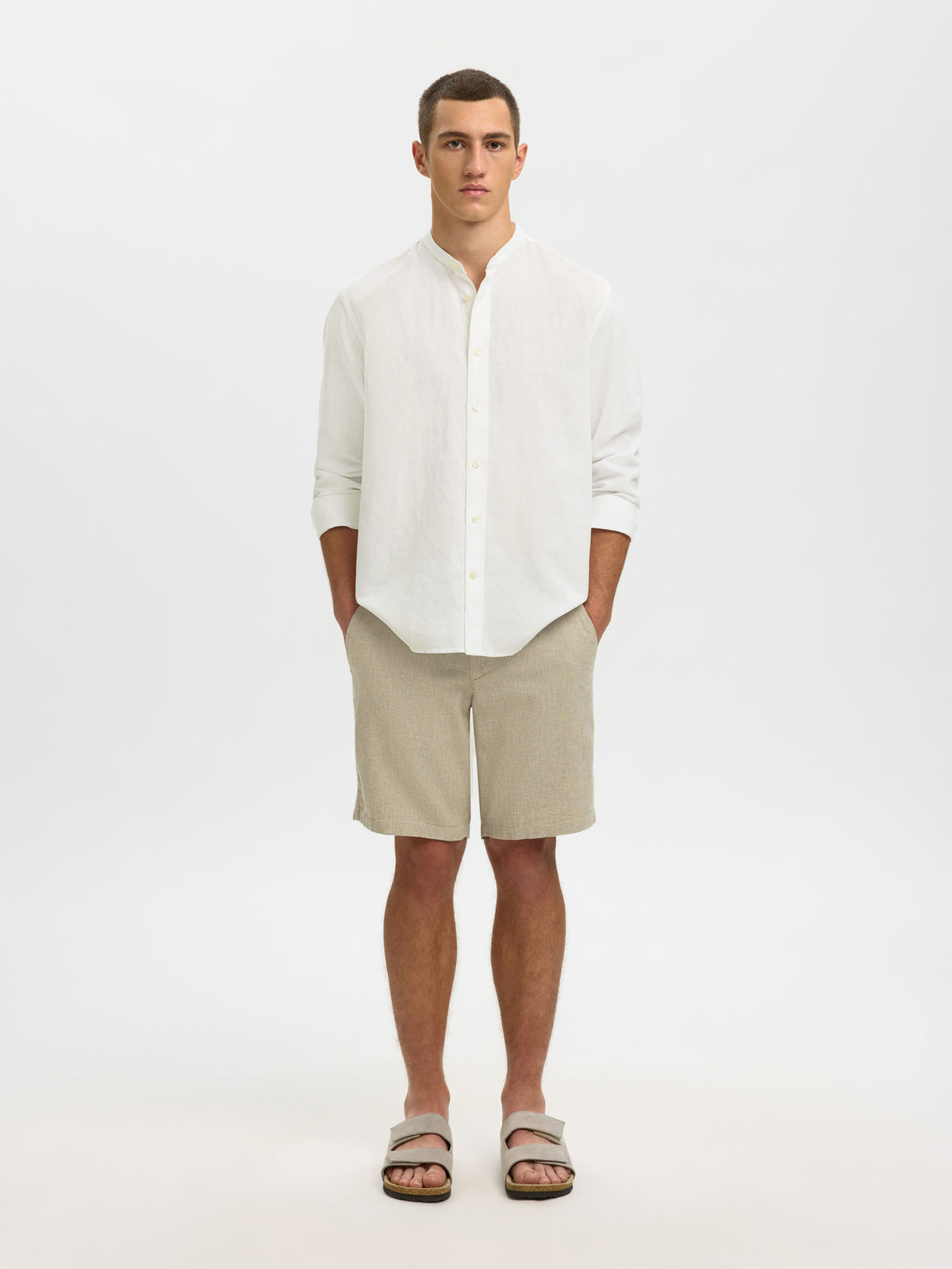 Selected Homme Linen Blend Casual Shirt - Bright White