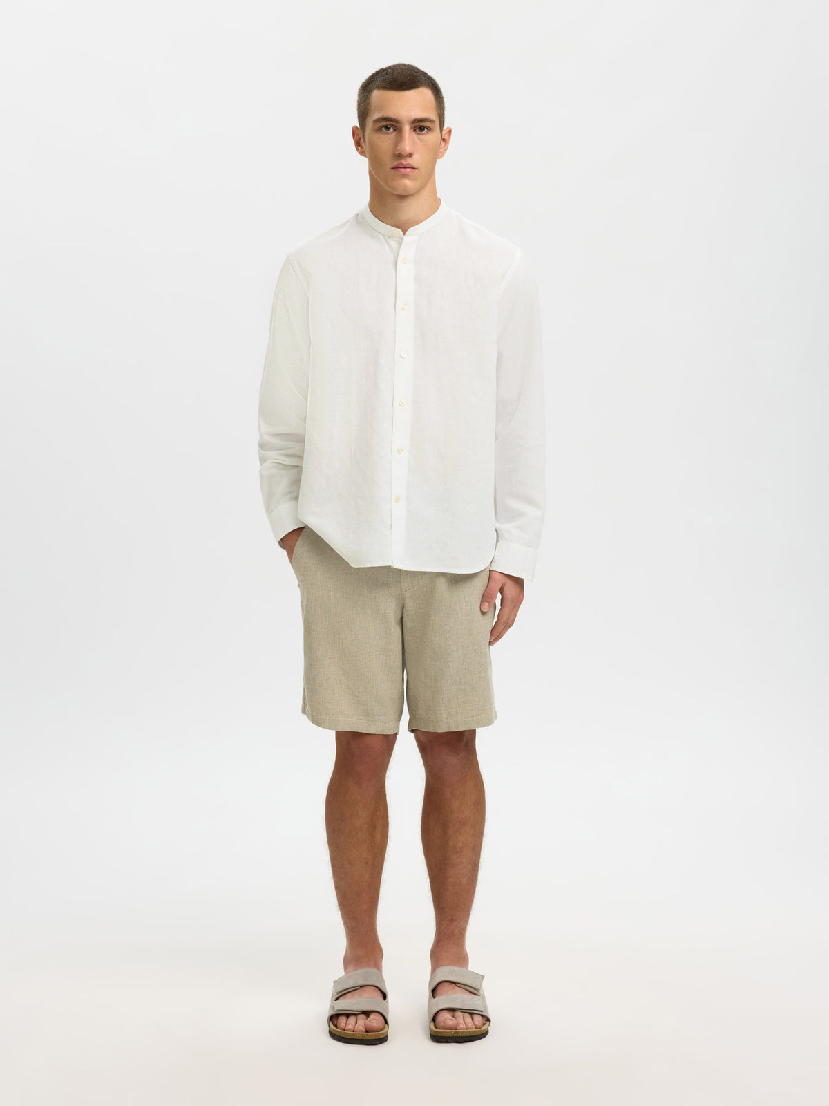Selected Homme Linen Blend Casual Shirt - Bright White