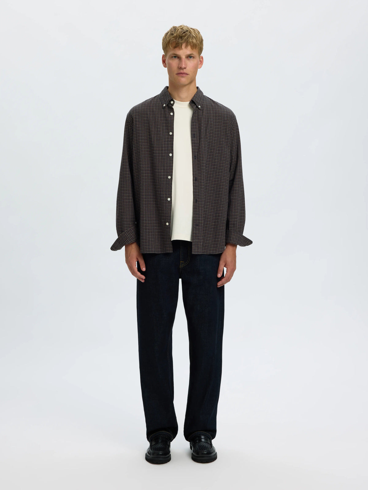 Selected Homme Cole-Jay Reg Melange LS Shirt - Dark Sapphire Multi Blue