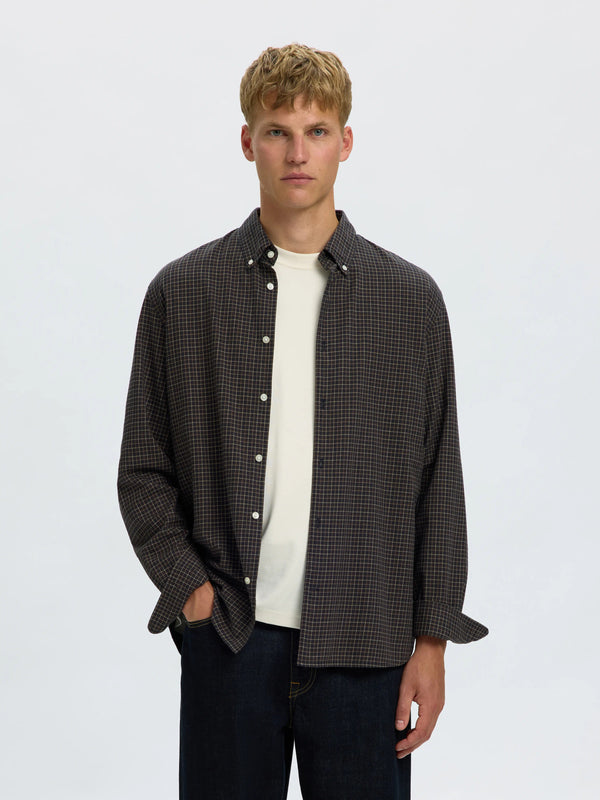 Selected Homme Cole-Jay Reg Melange LS Shirt - Dark Sapphire Multi Blue