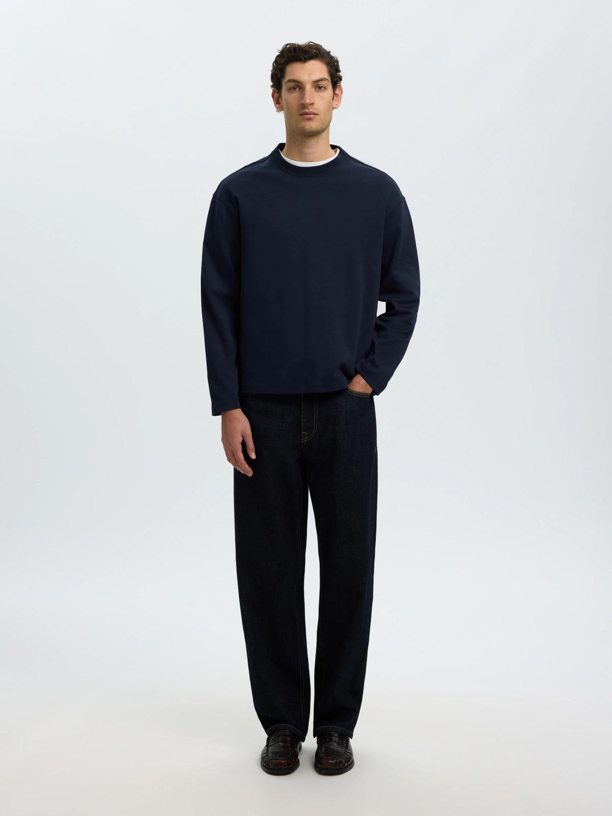 Selected Homme TAJ Heavy LS O-Neck T-Shirt - Sky Captain Blue