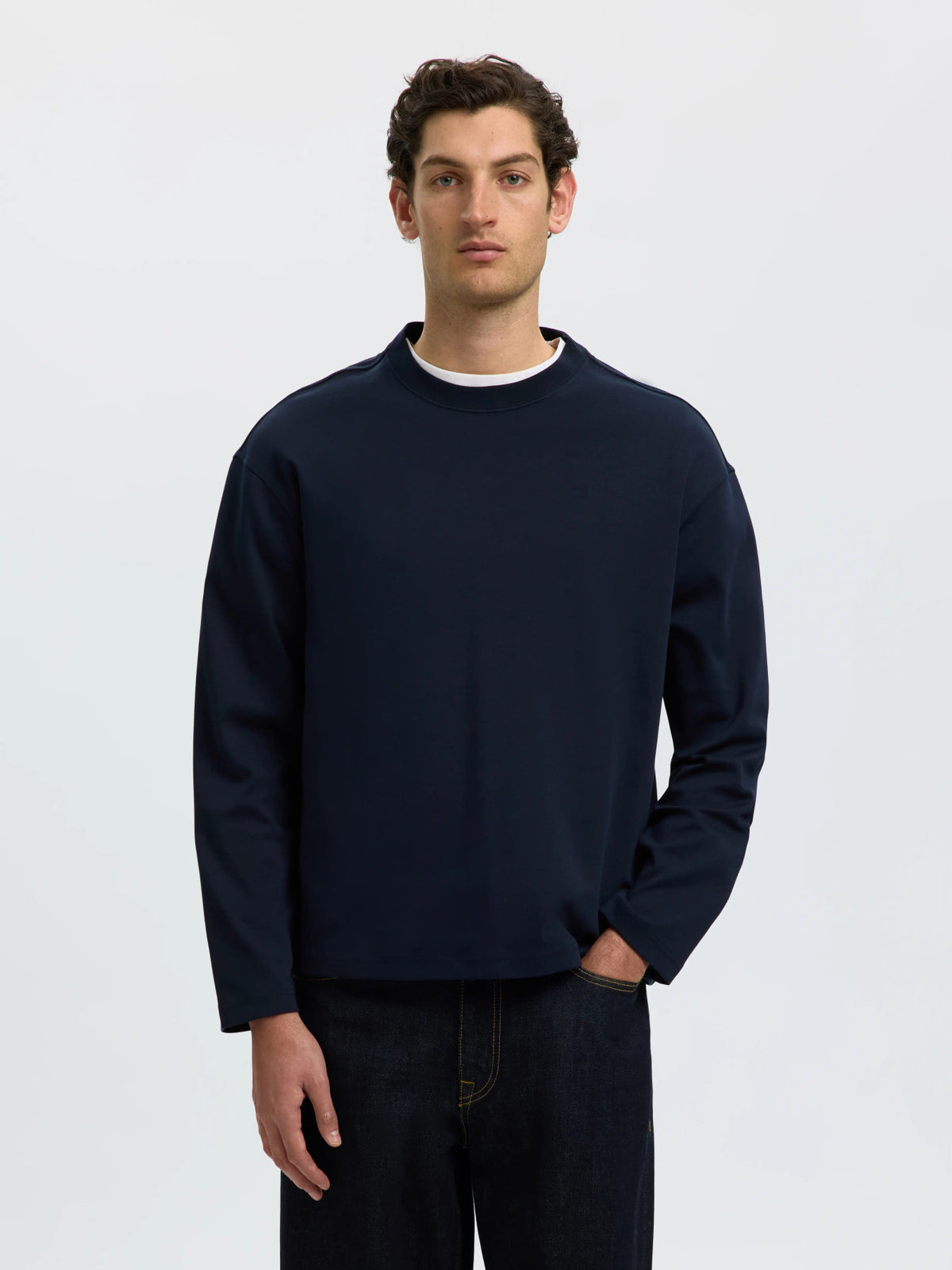 Selected Homme TAJ Heavy LS O-Neck T-Shirt - Sky Captain Blue