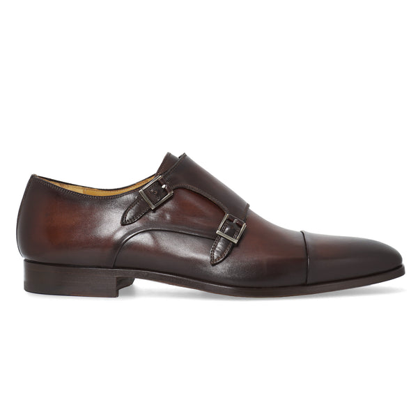 Magnanni Garrett Monk Strap Leather Shoe - Mid-Brown