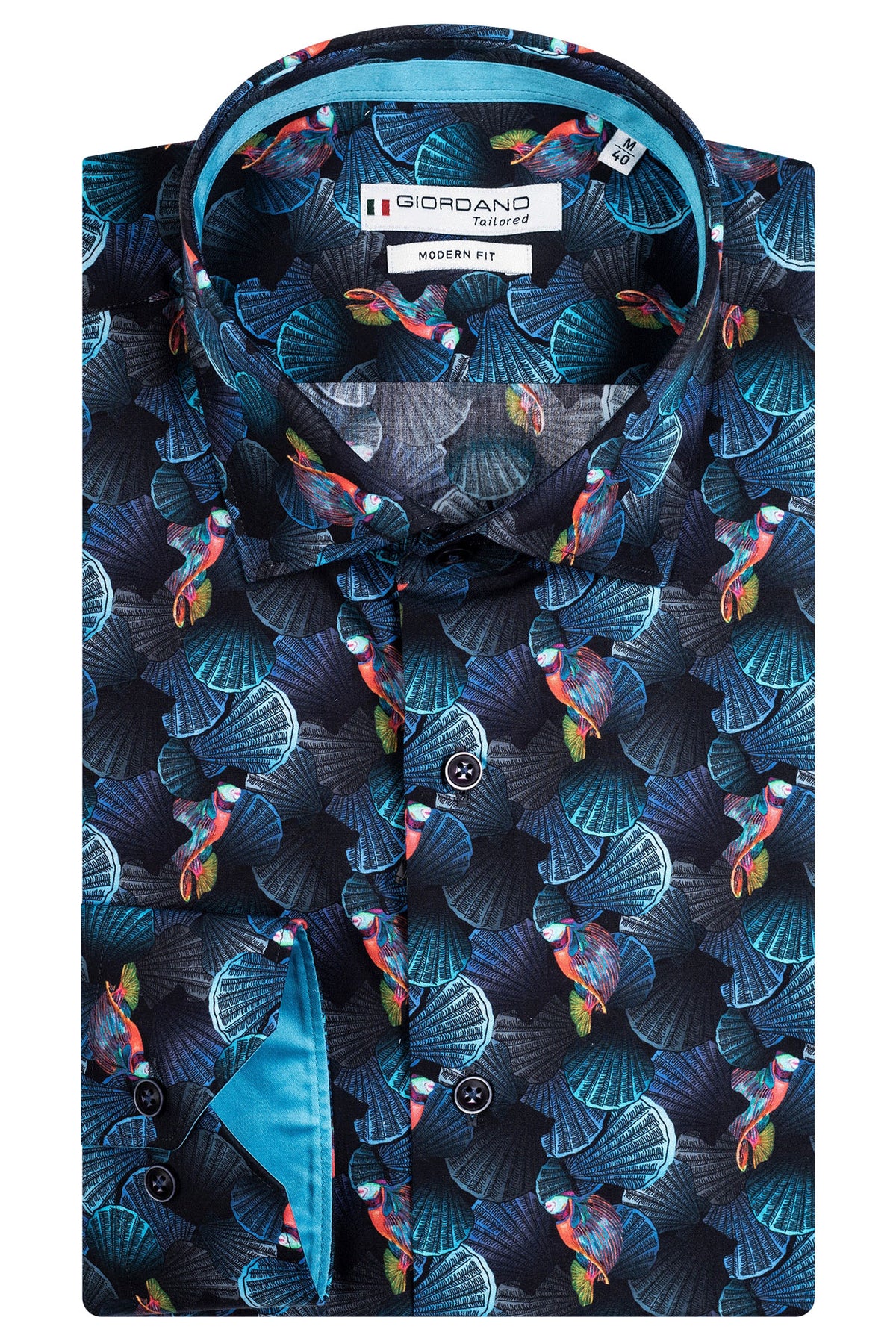 GIordano &#39;Maggiore&#39; Shell and Fish Print Shirt - Navy