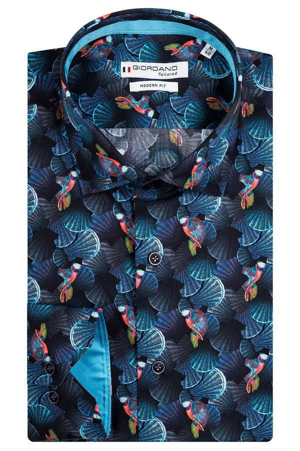 GIordano 'Maggiore' Shell and Fish Print Shirt - Navy