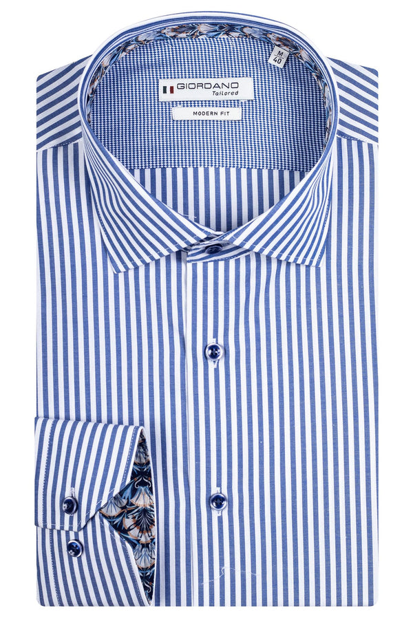 Giordano 'Magiore' Long Sleeved Cutaway Collar Shirt - Navy