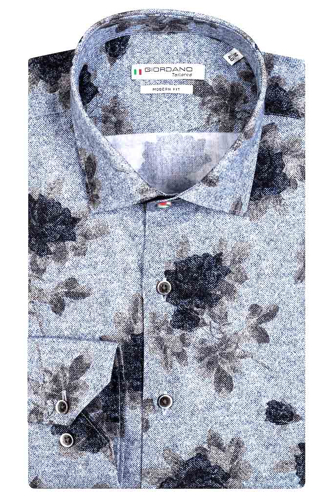 Giordano &#39;Maggiore&#39; Herringbone Floral Print Modern Fit Shirt -Navy