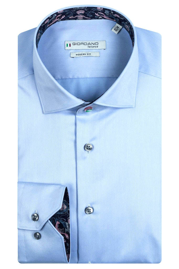 Giordano 'Maggiore' Fine Twill Long Sleeved Shirt - Blue