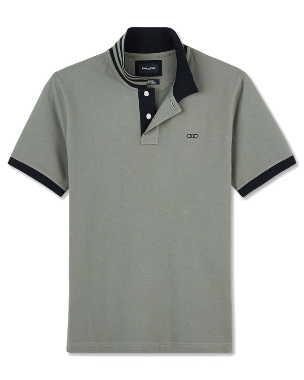 Eden Park Short-Sleeved Polo Shirt with Contrasting Detail - Green