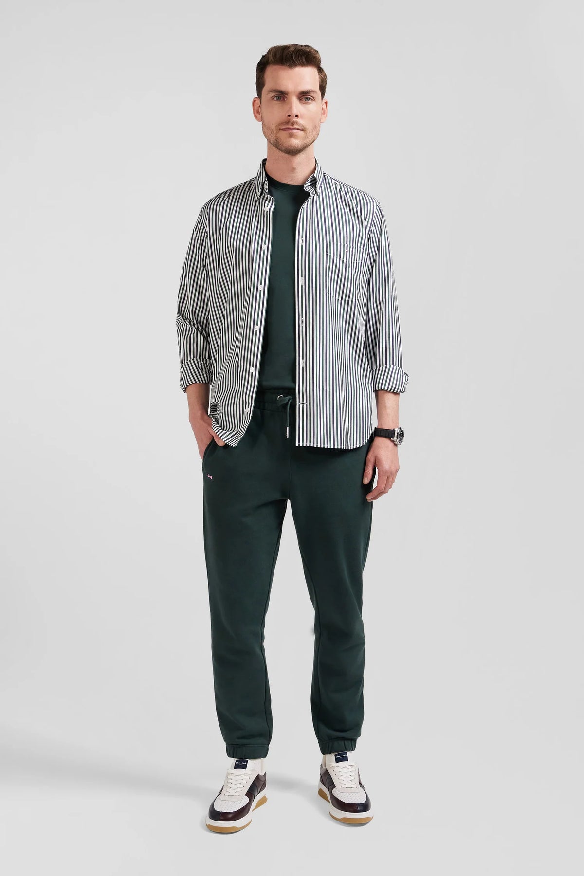 Eden Park Regular Fit Striped Cotton Poplin Shirt - Green