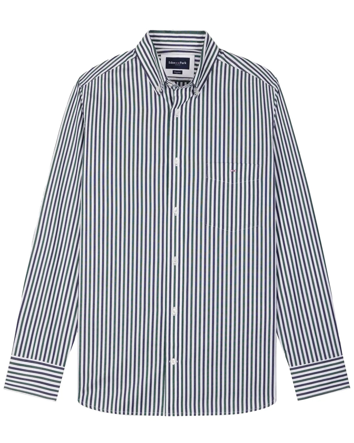 Eden Park Regular Fit Striped Cotton Poplin Shirt - Green