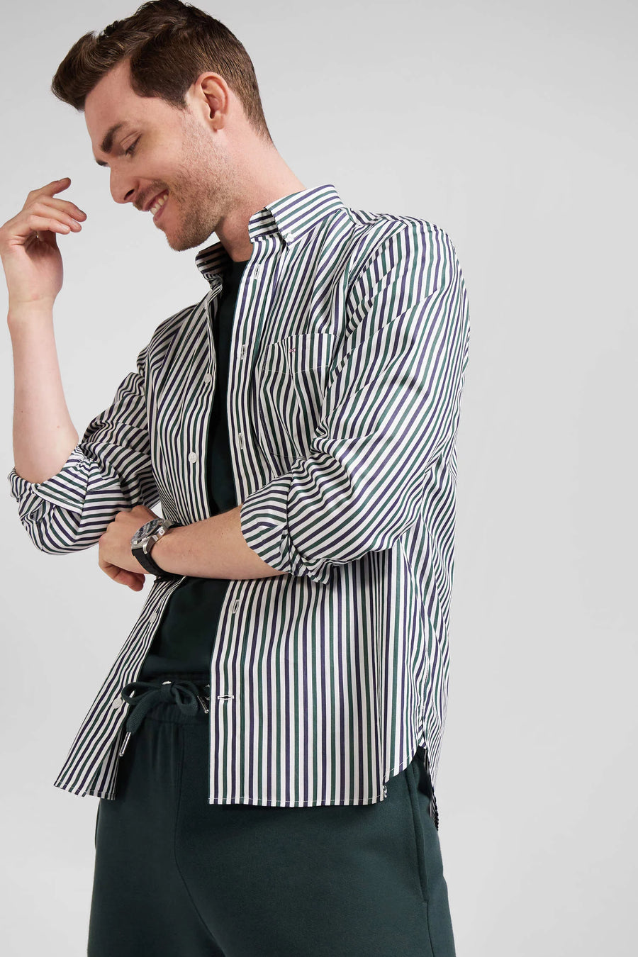 Eden Park Regular Fit Striped Cotton Poplin Shirt - Green