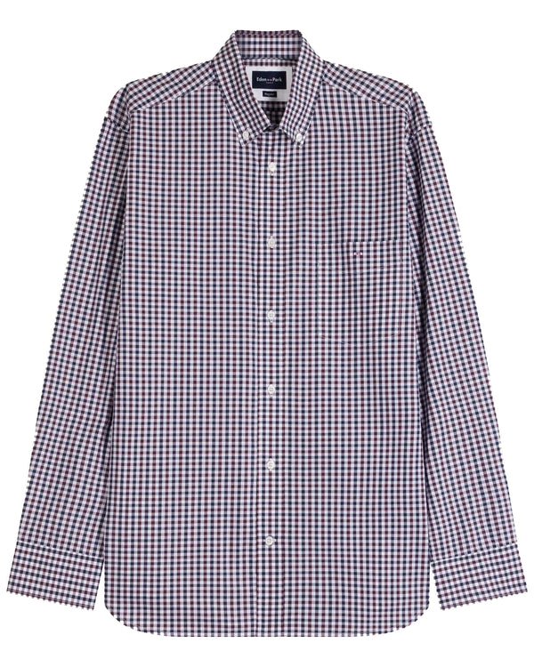 Eden Park Regular Checked Cotton Poplin Shirt - Burgundy / White