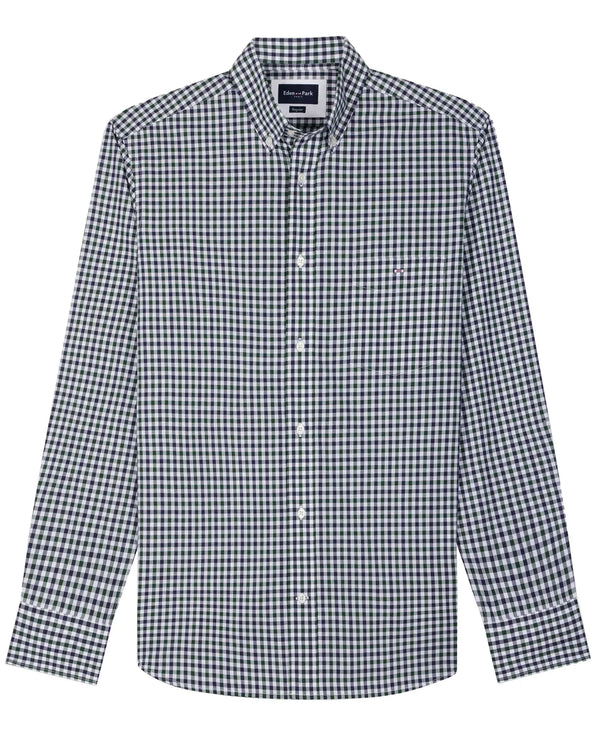 Eden Park Regular Checked Cotton Poplin Shirt - Green