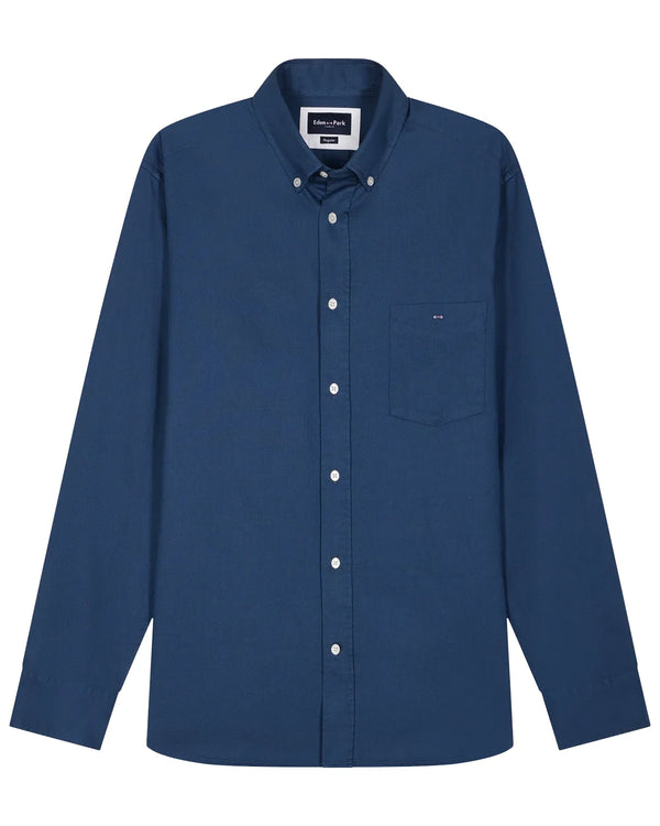 Eden Park Regular Plain Green Piqué Cotton Shirt - Navy