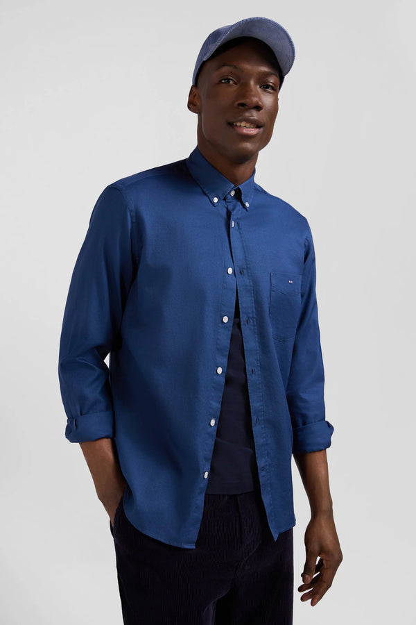 Eden Park Regular Plain Green Piqué Cotton Shirt - Navy