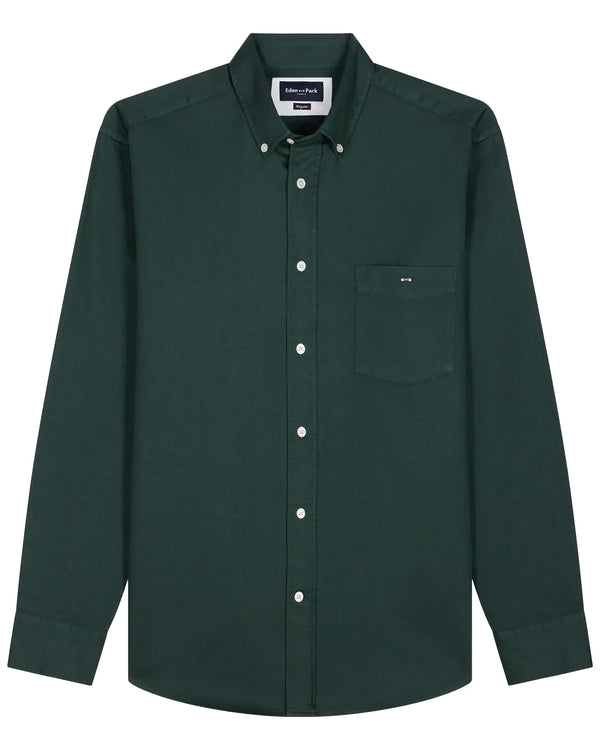 Eden Park Regular Plain Green Piqué Cotton Shirt - Green