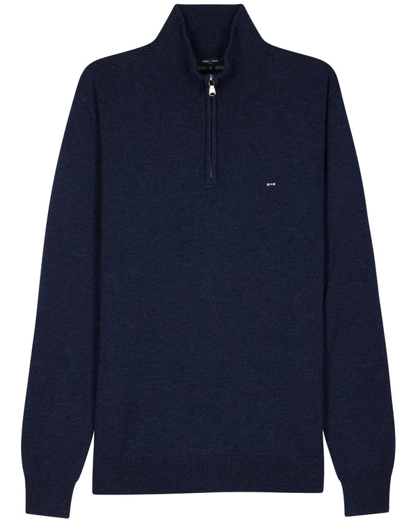 Eden Park Regular Semi-Zipped Wool and Cotton Jumper - Navy Blue