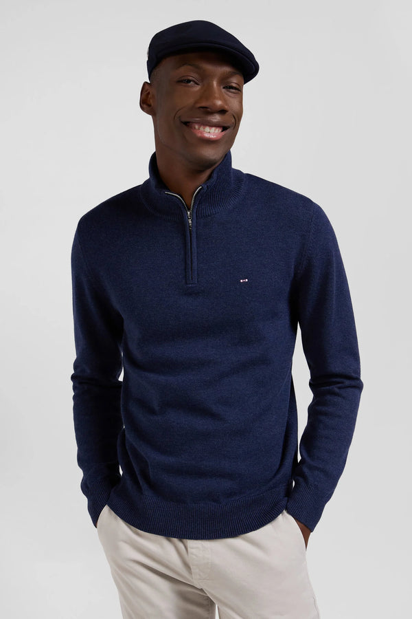 Eden Park Regular Semi-Zipped Wool and Cotton Jumper - Navy Blue