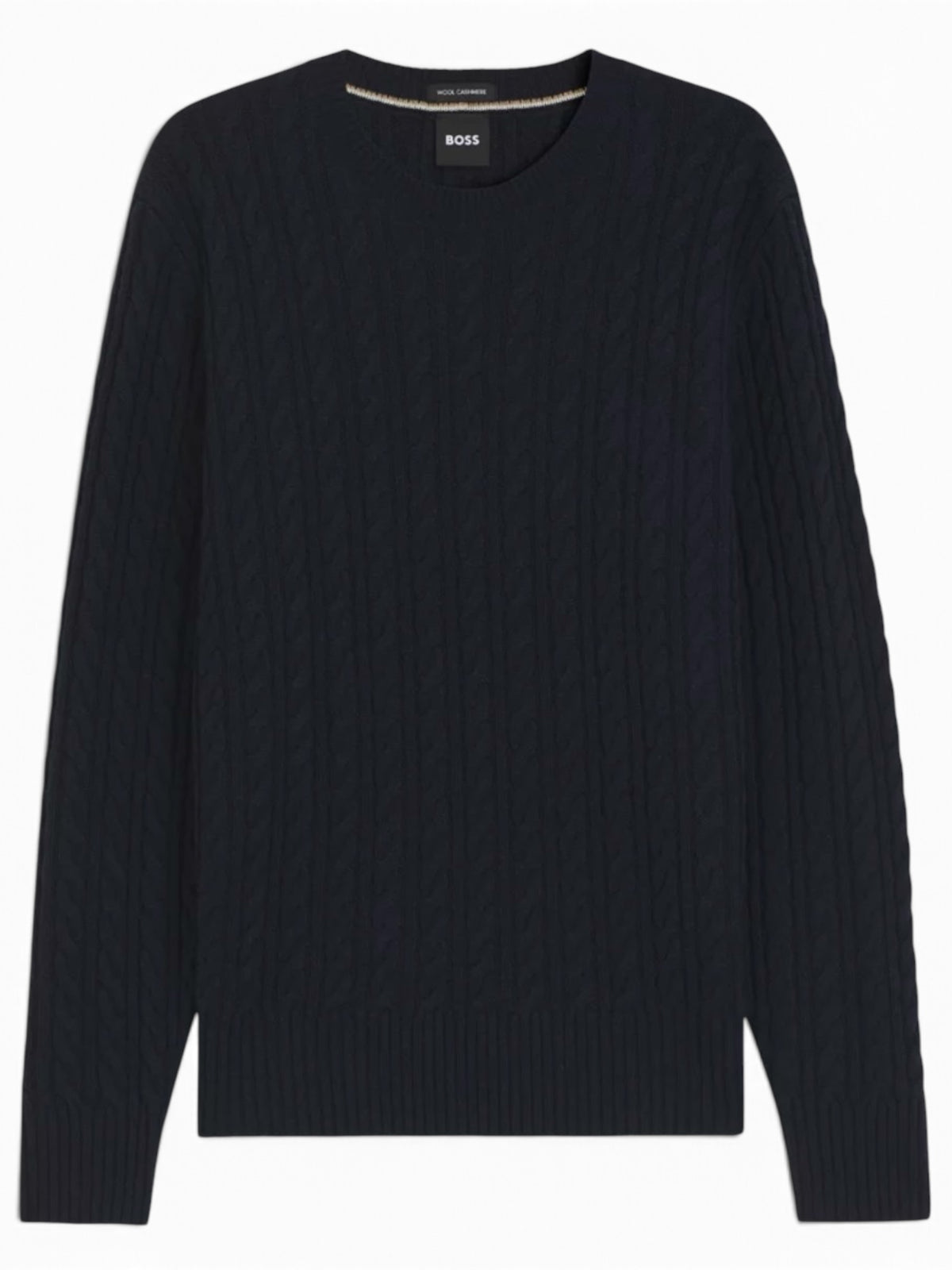 Boss Cable Knit Sweater in Virgin Wool and Cashmere - Navy