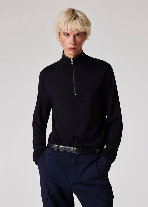 Paul Smith Merino Wool Half Zip Jumper - Blue