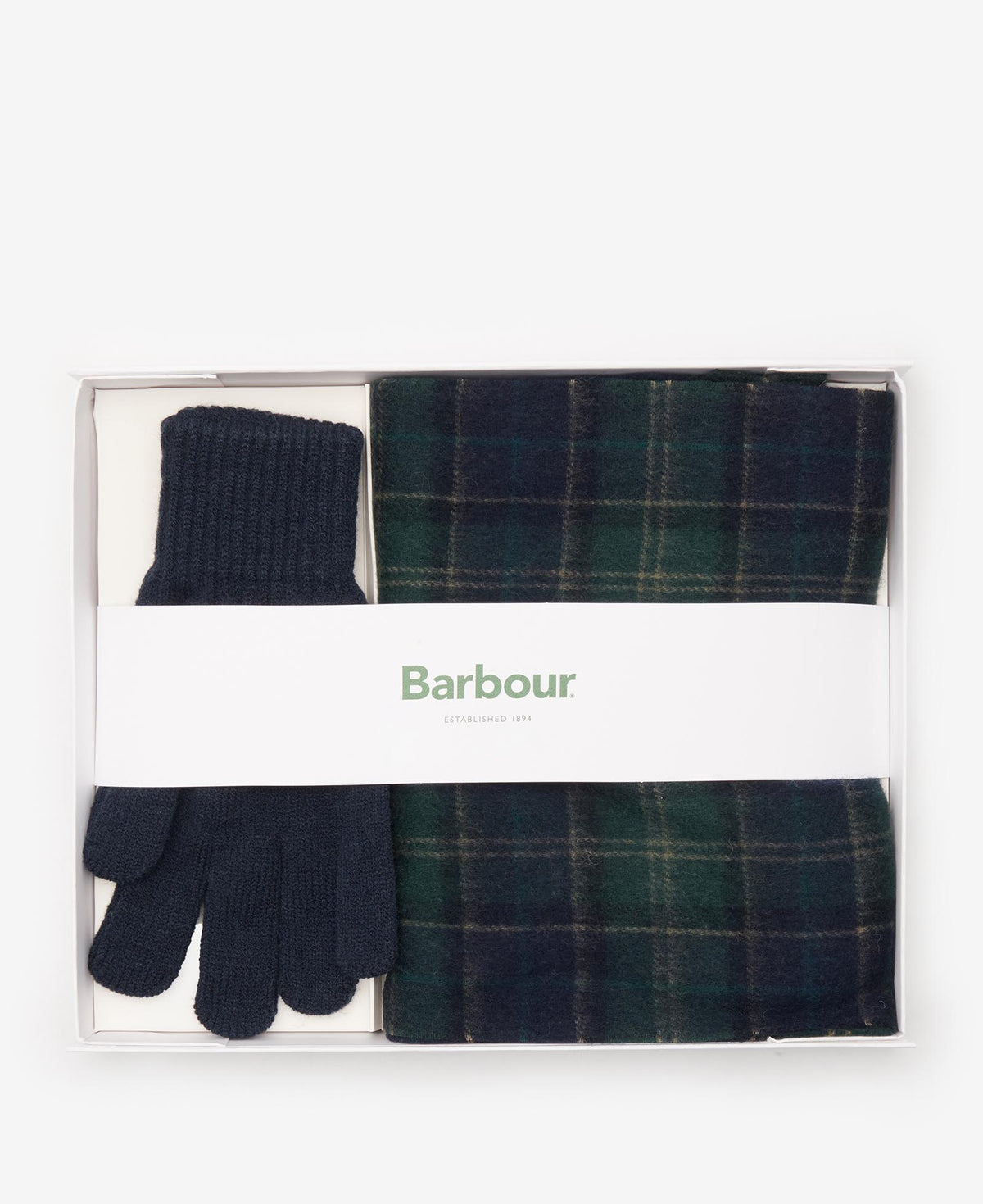 Barbour Tartan Scarf &amp; Glove Gift Set - Navy / Green