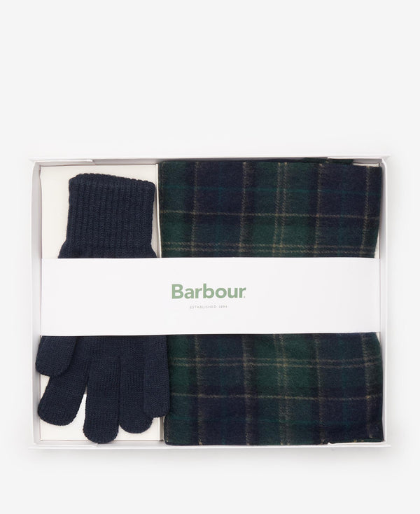 Barbour Tartan Scarf & Glove Gift Set - Navy / Green